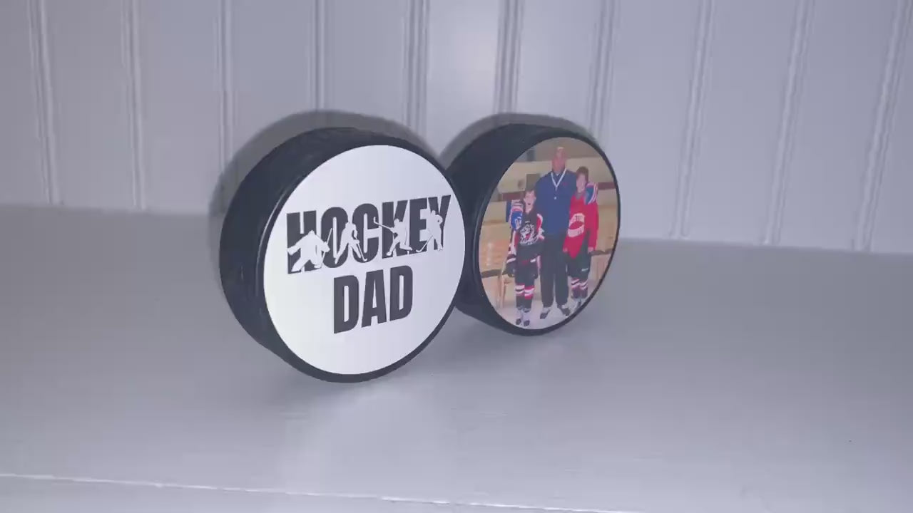 Hockey Dad Gift: Puck Photo Frame - Hockey Room Decor