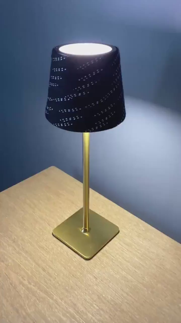 Hockey Laces Lamp: Rechargeable, Cordless, Black/White/Brass Gold