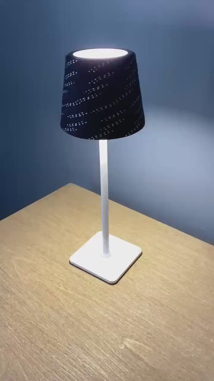 Hockey Laces Lamp: Rechargeable, Cordless, Black/White/Brass Gold