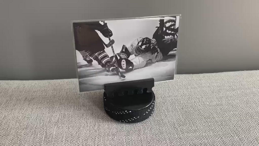 Hockey Puck Photo Holder: Wrapped in Hockey Laces, Team Colors