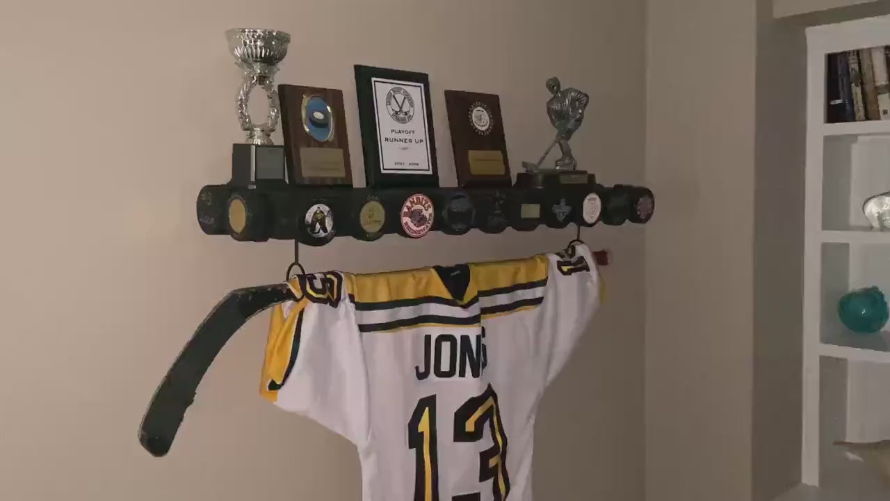 Hockey Puck Display Trophy Shelf: 8" Wide Floating Shelf, Memorabilia, Hockey Player Room Decor
