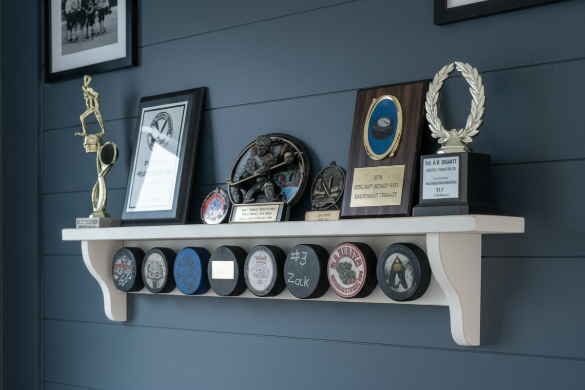 Hockey Puck Display Shelf: Trophy and Medal Holder
