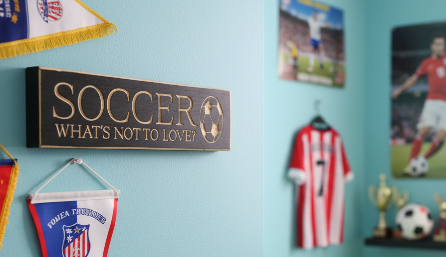 Soccer Sign, Black Wood, Player Wall Decor