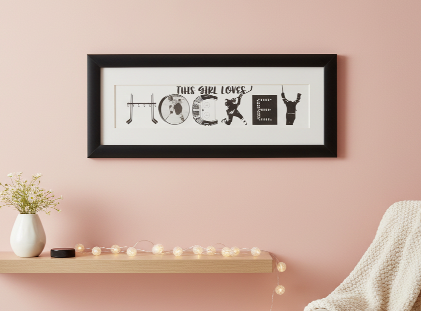 Custom Hockey Photo Frame, Personalized Wall Decor (18x8x1)