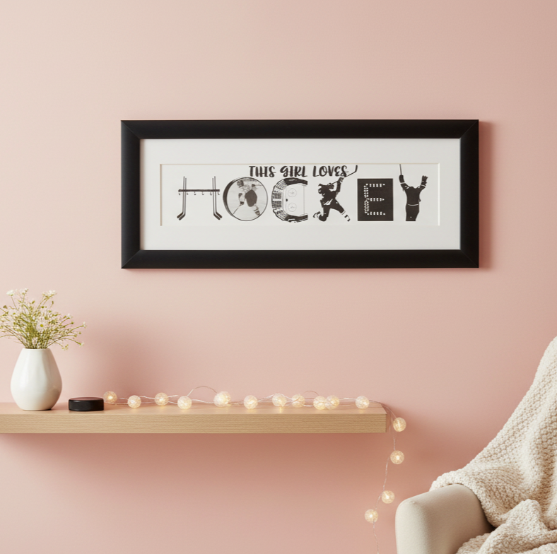 Custom Hockey Photo Frame, Hockey Girl, Personalized Wall Decor (18x8x1)
