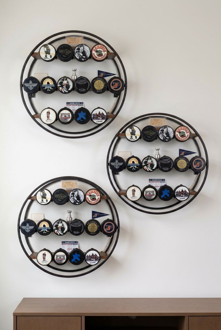 Round Hockey Puck Display 3 Tier Shelf: Holds 14 Pucks, Hockey Player, Fan, Mom, Dad, Coach Gift