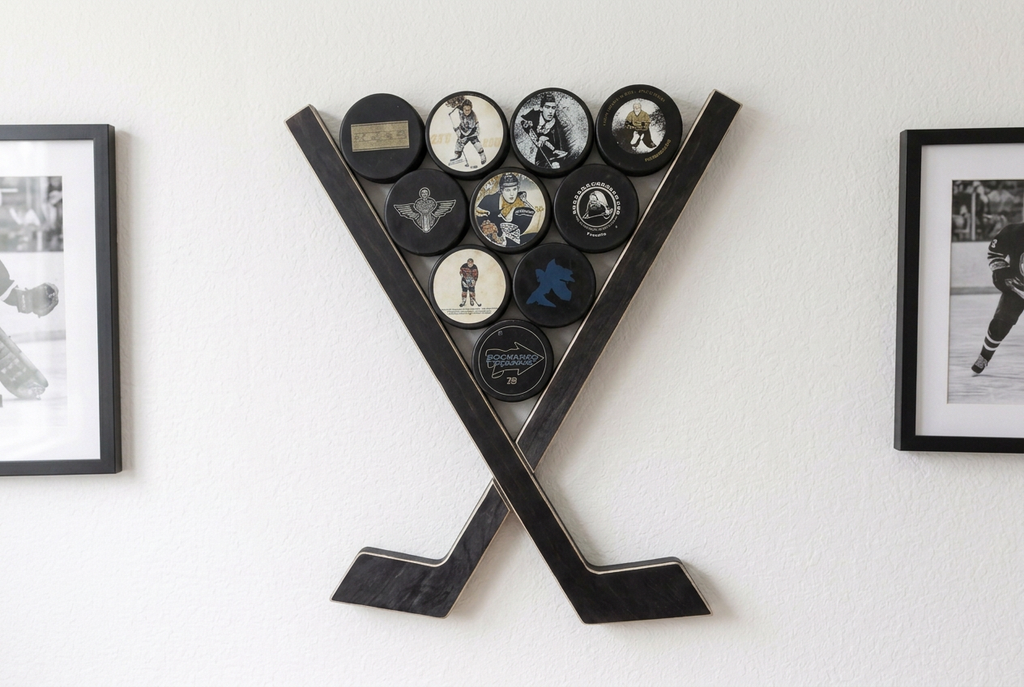 Hockey Puck Display Rack, Crossed Hockey Stick Wall Decor, Hockey Player, Fan, Mom, Dad, Gift