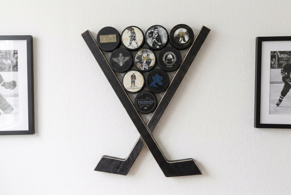Hockey Puck Display Rack, Crossed Hockey Stick Wall Decor, Hockey Player, Fan, Mom, Dad, Gift