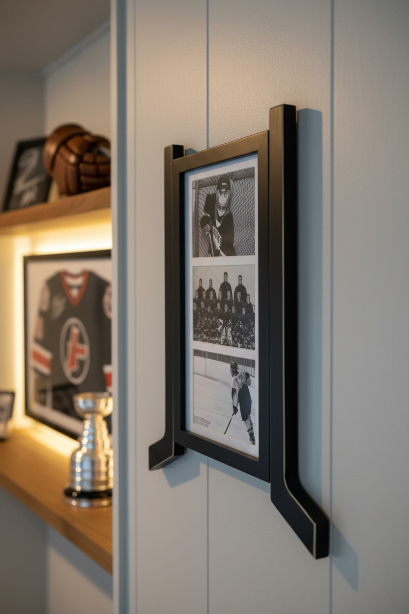 Hockey Stick Matted Photo Frame: Triple 5x7, Personalize by Team Signing the Mat, Hockey Coach Gift, Hockey Wall Decor, Black