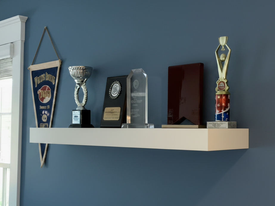 Trophy Shelf: 8" Wide Floating Shelf, Memorabilia, Sports Player Room Decor