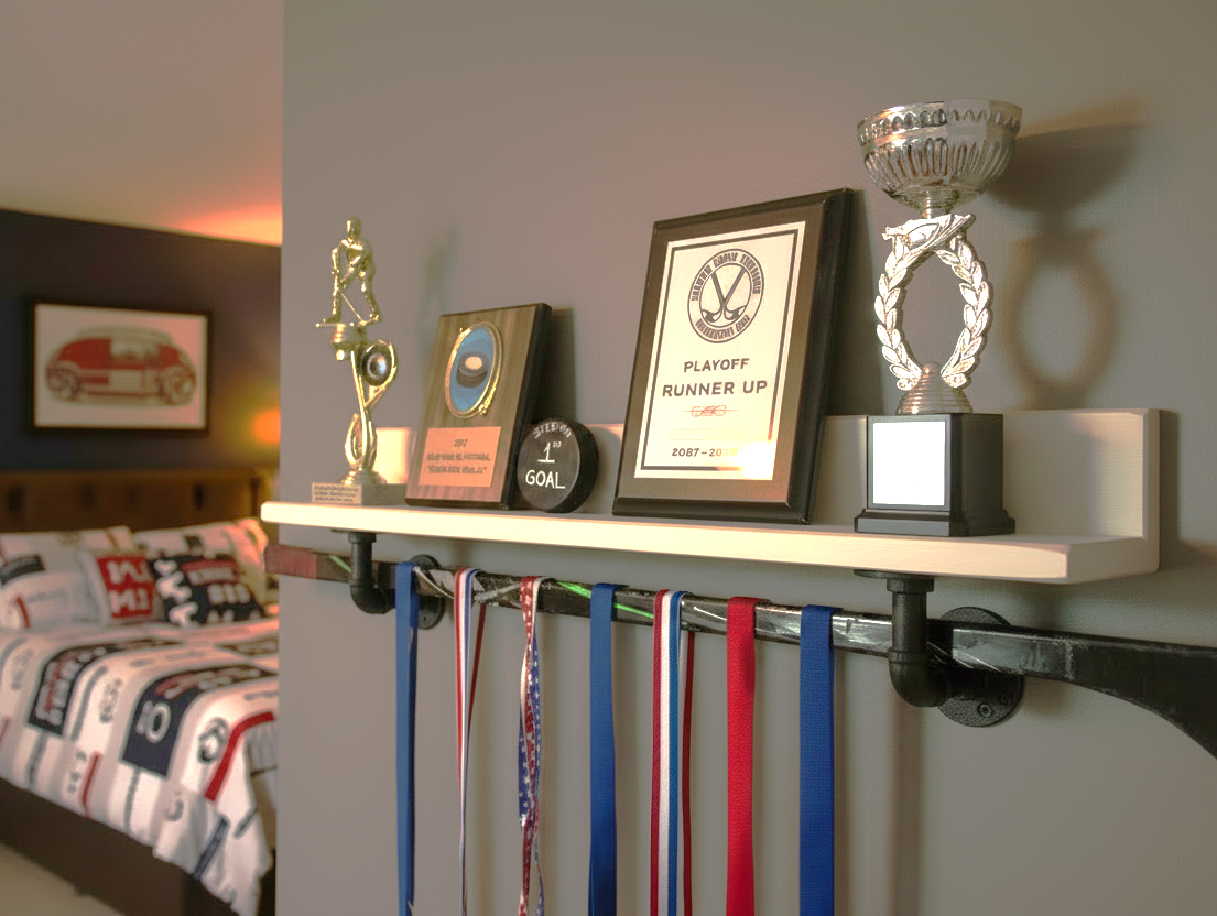 Industrial Pipe Hockey Trophy Shelf, Jersey or Medal Display