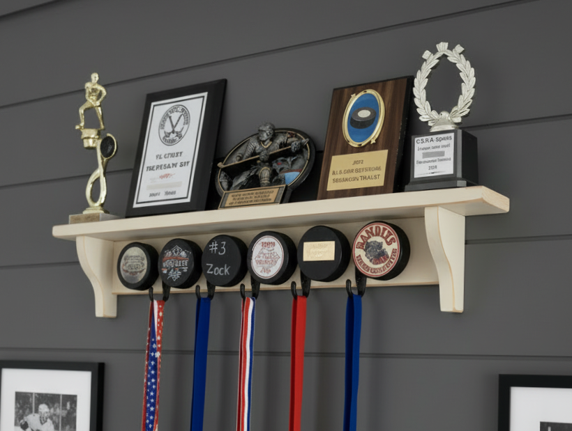 Hockey Puck Display Shelf: Trophy and Medal Holder