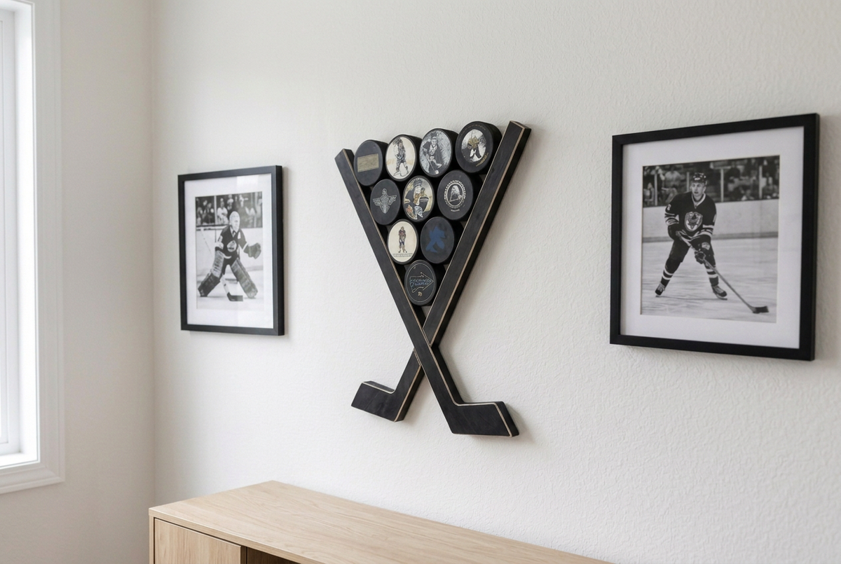 Hockey Puck Display Rack, Crossed Hockey Stick Wall Decor, Hockey Player, Fan, Mom, Dad, Gift