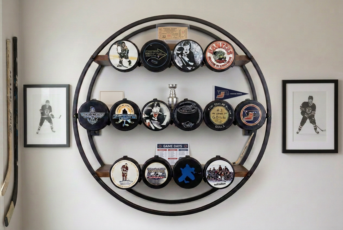 Round Hockey Puck Display 3 Tier Shelf: Holds 14 Pucks, Hockey Player, Fan, Mom, Dad, Coach Gift